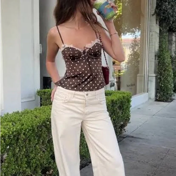 For Love And Lemons Babette Top Chocolate Polka Dot Camisole - Picture 3 of 3